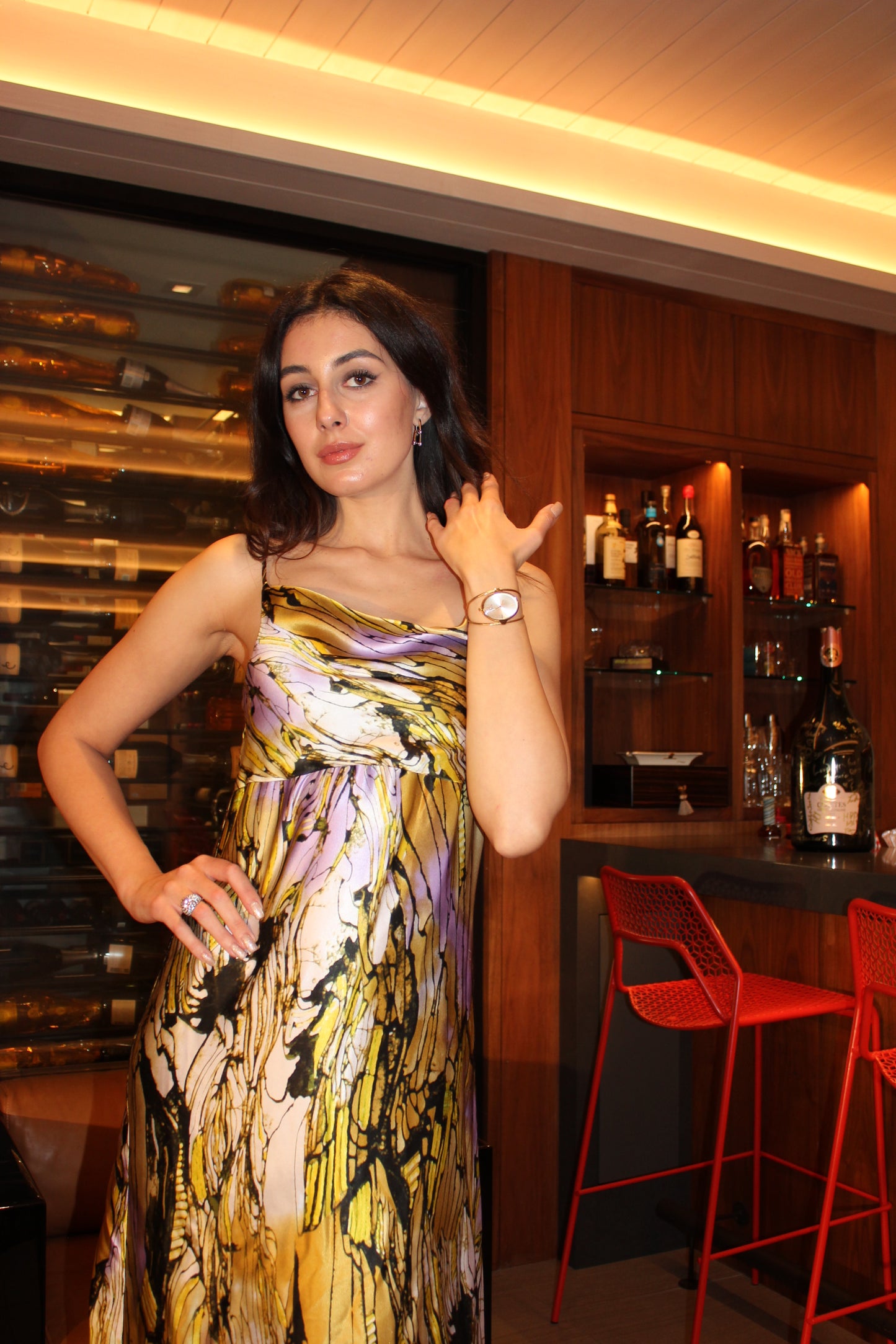 Yellow Silk Cocktail Dress Set