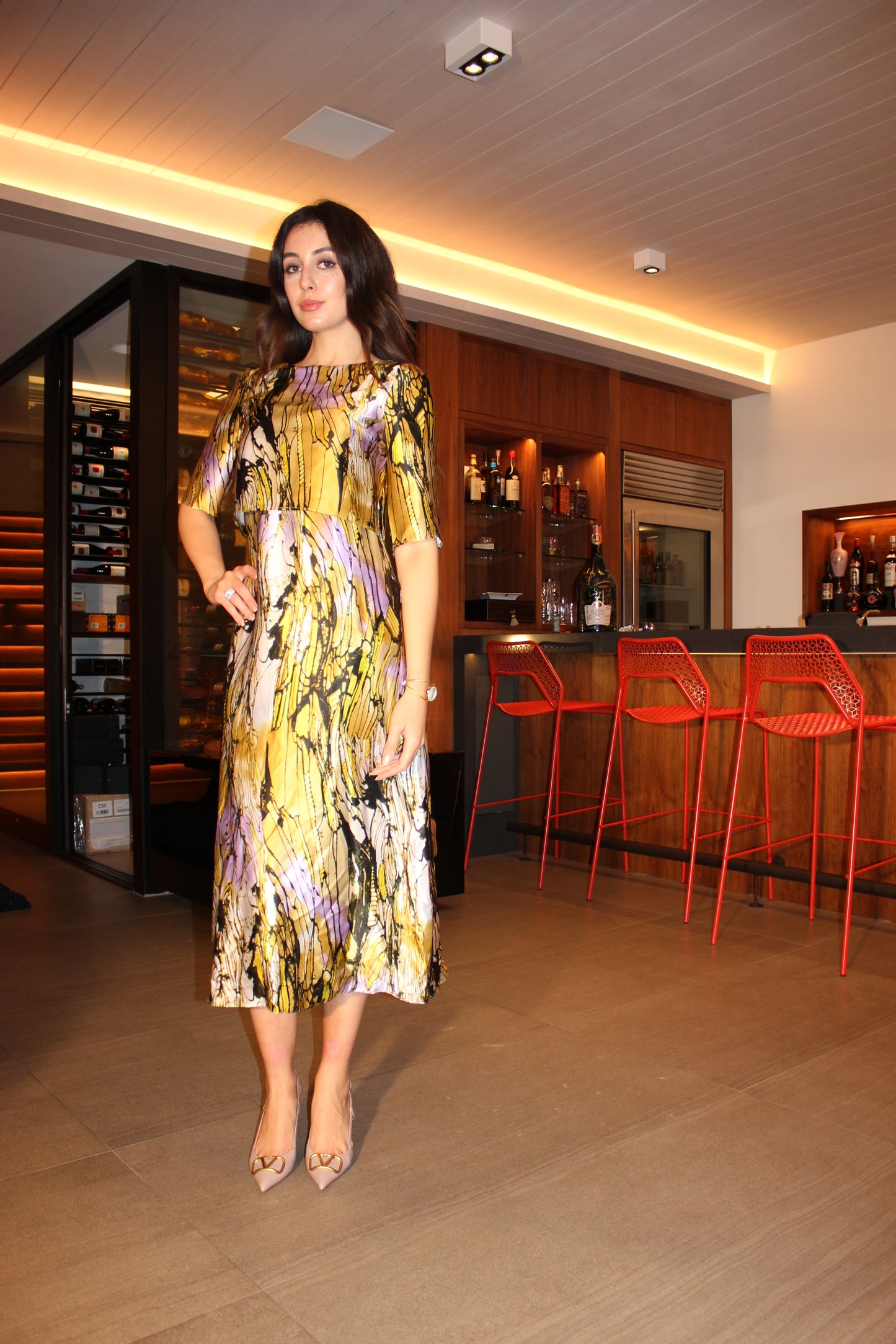 Yellow Silk Cocktail Dress Set