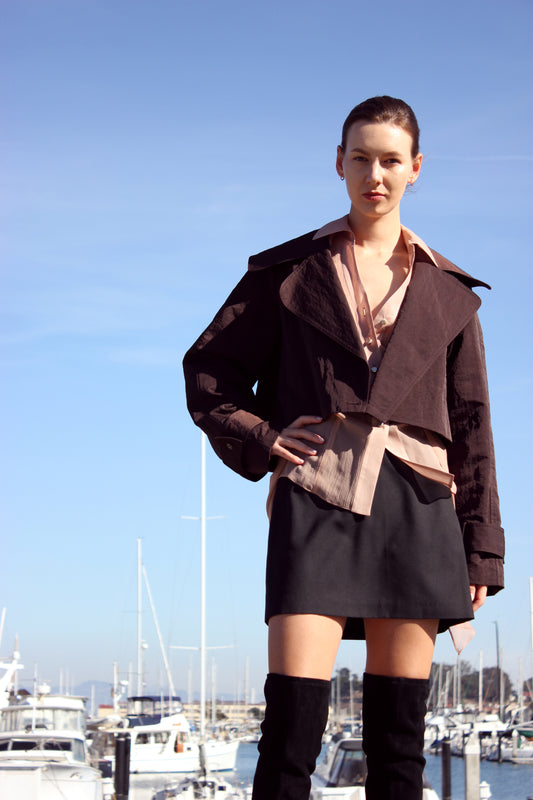 Mini Trench Coat in Chocolate Taffeta