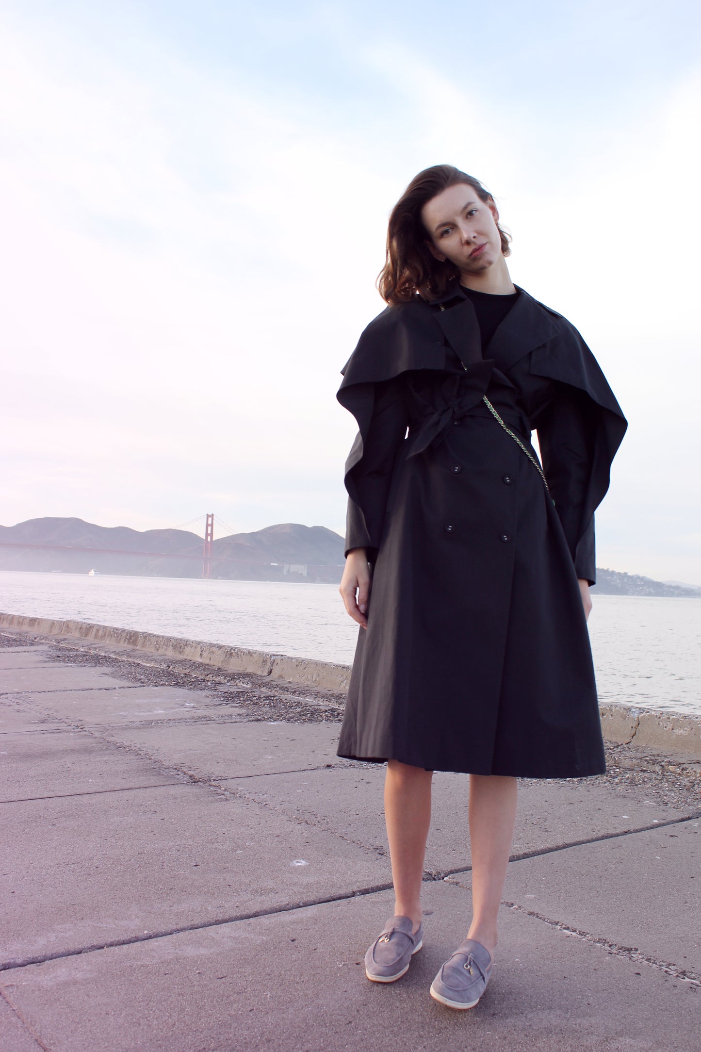 Navy Blue Gabardine Trench Coat