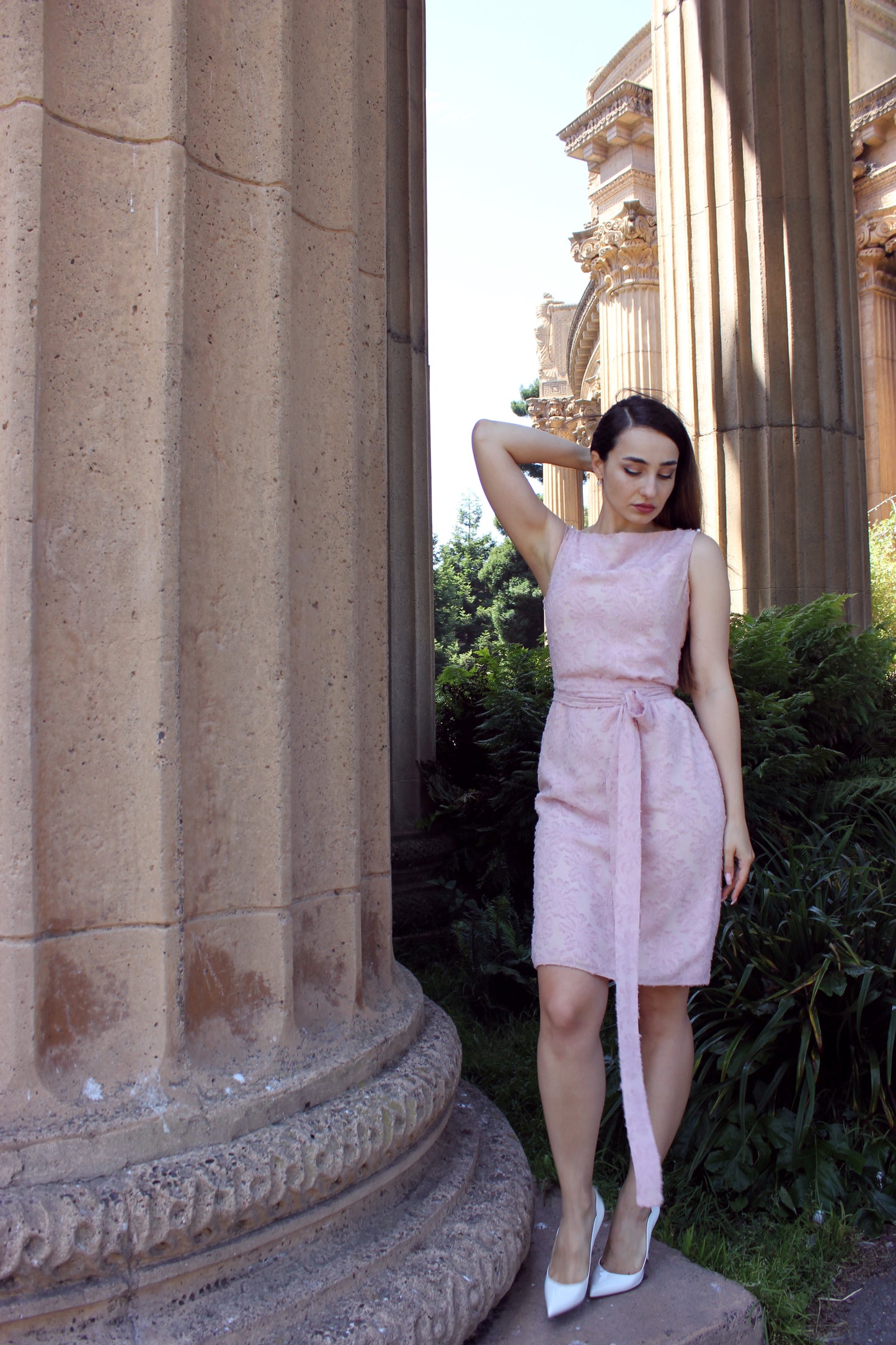 Pearls Piercing Pink Silk Chiffon Dress