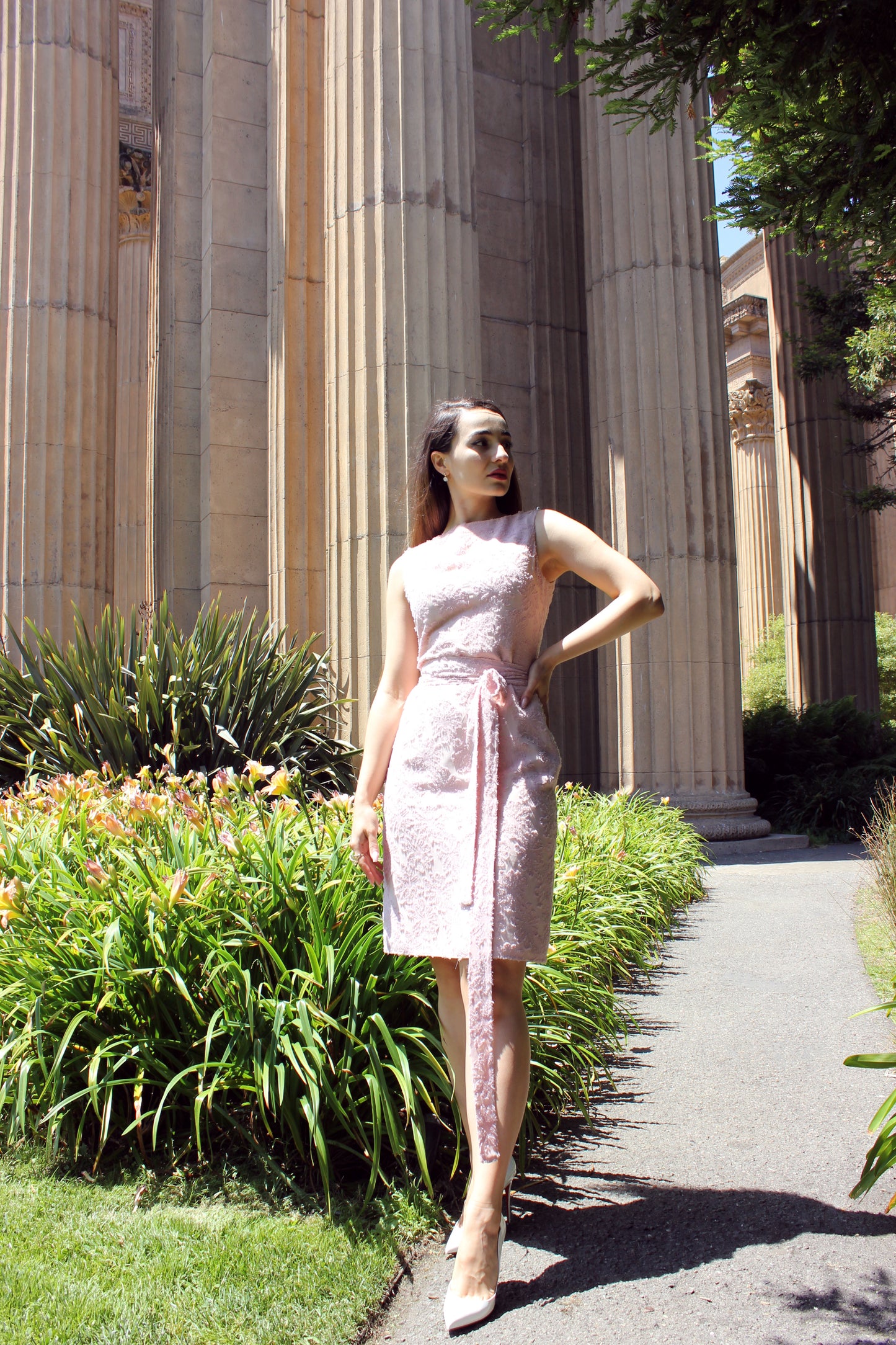 Pearls Piercing Pink Silk Chiffon Dress