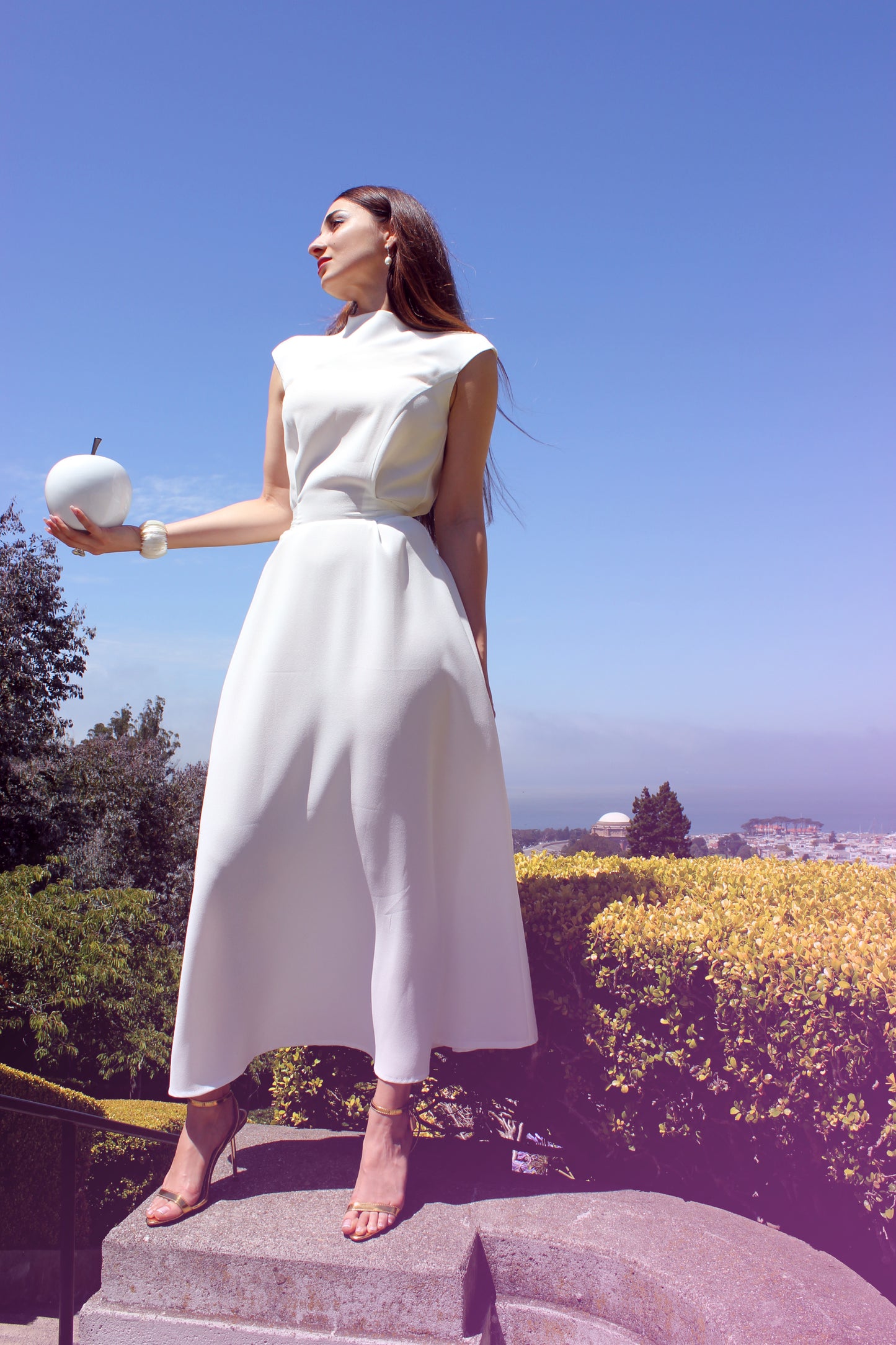 White Crepe Dress "Athena"