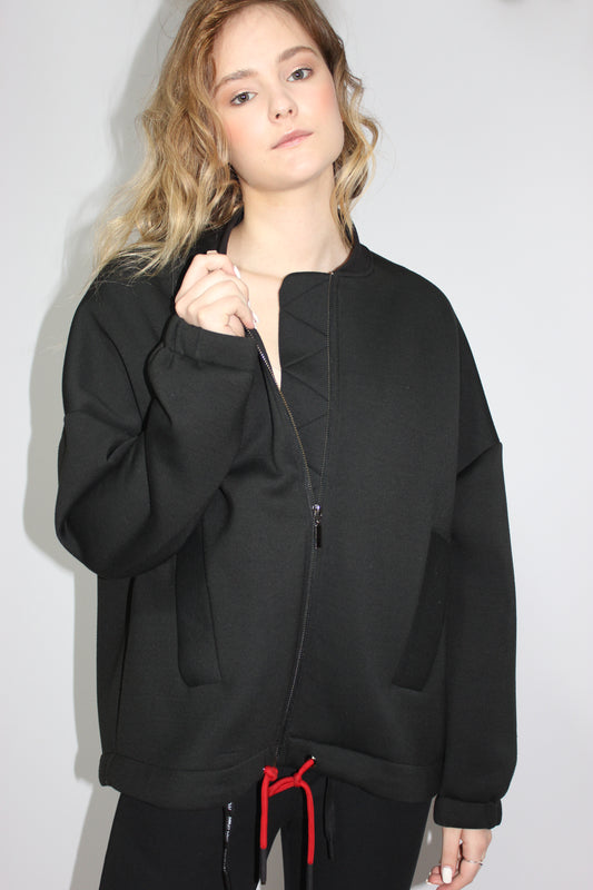 Black Neoprene Oversize Bomber