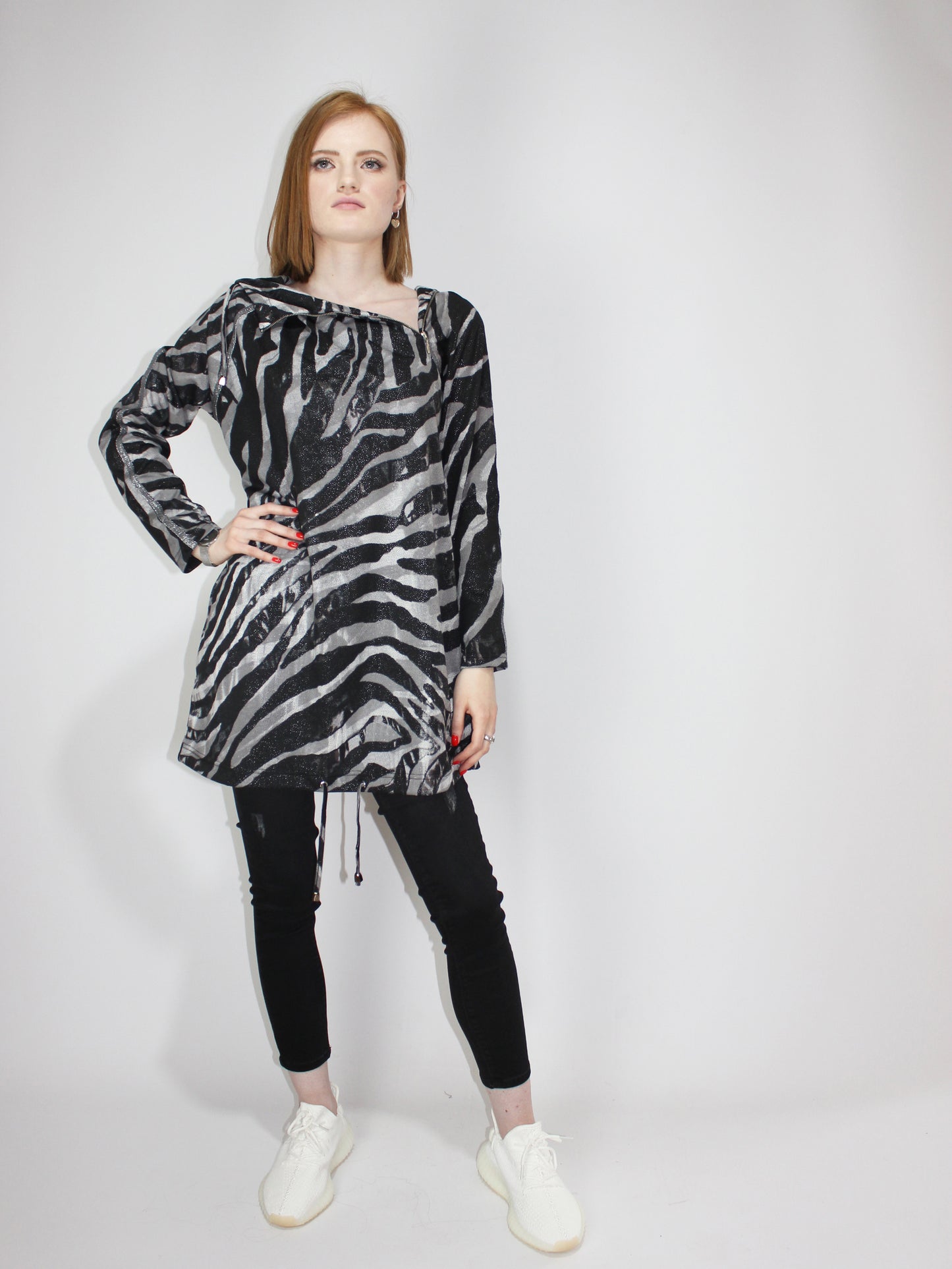 Robe-tunique à capuche Transformer Grey Zebra