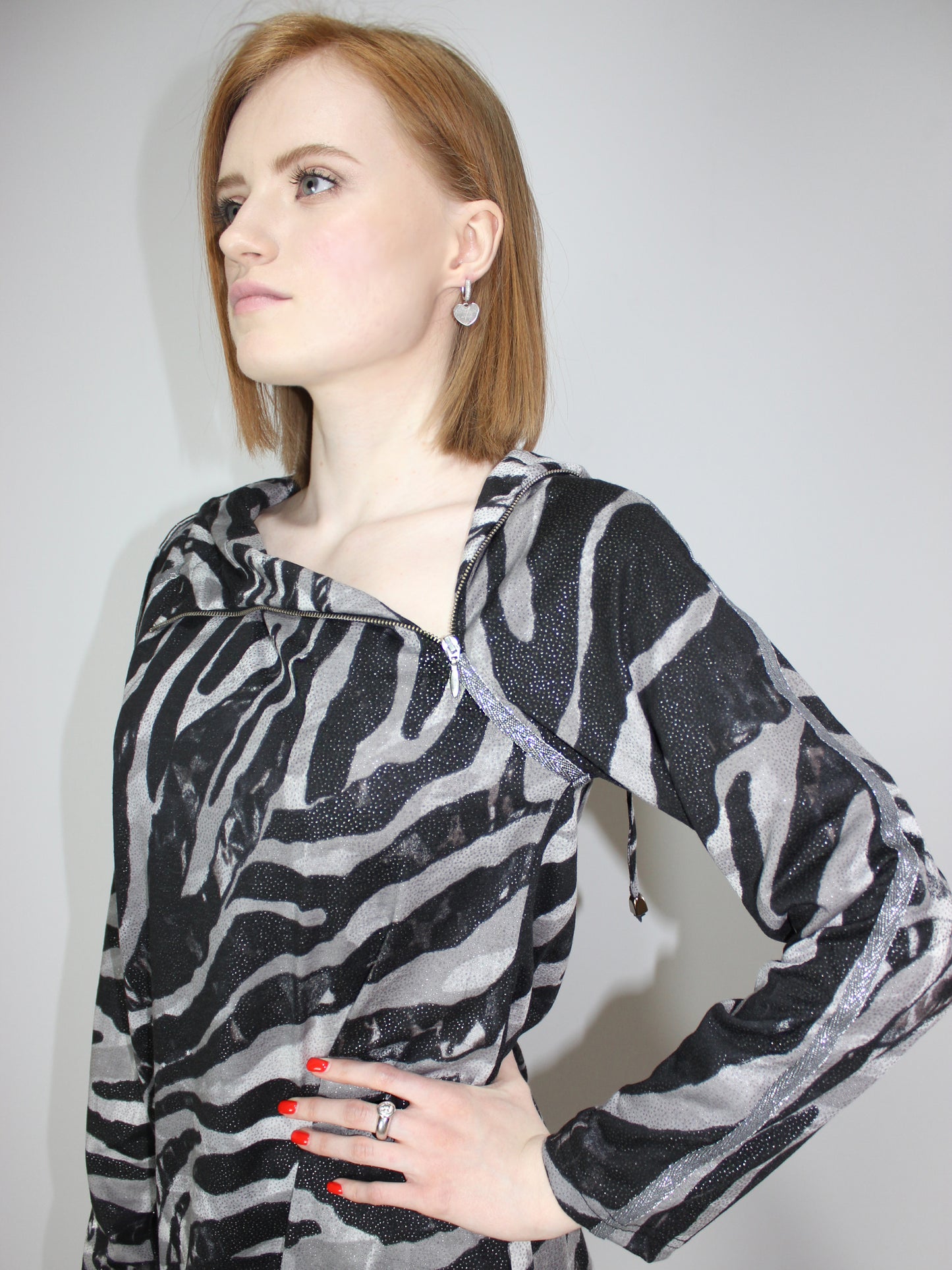 Transformer Grey Zebra Tunic-Dress With Hood