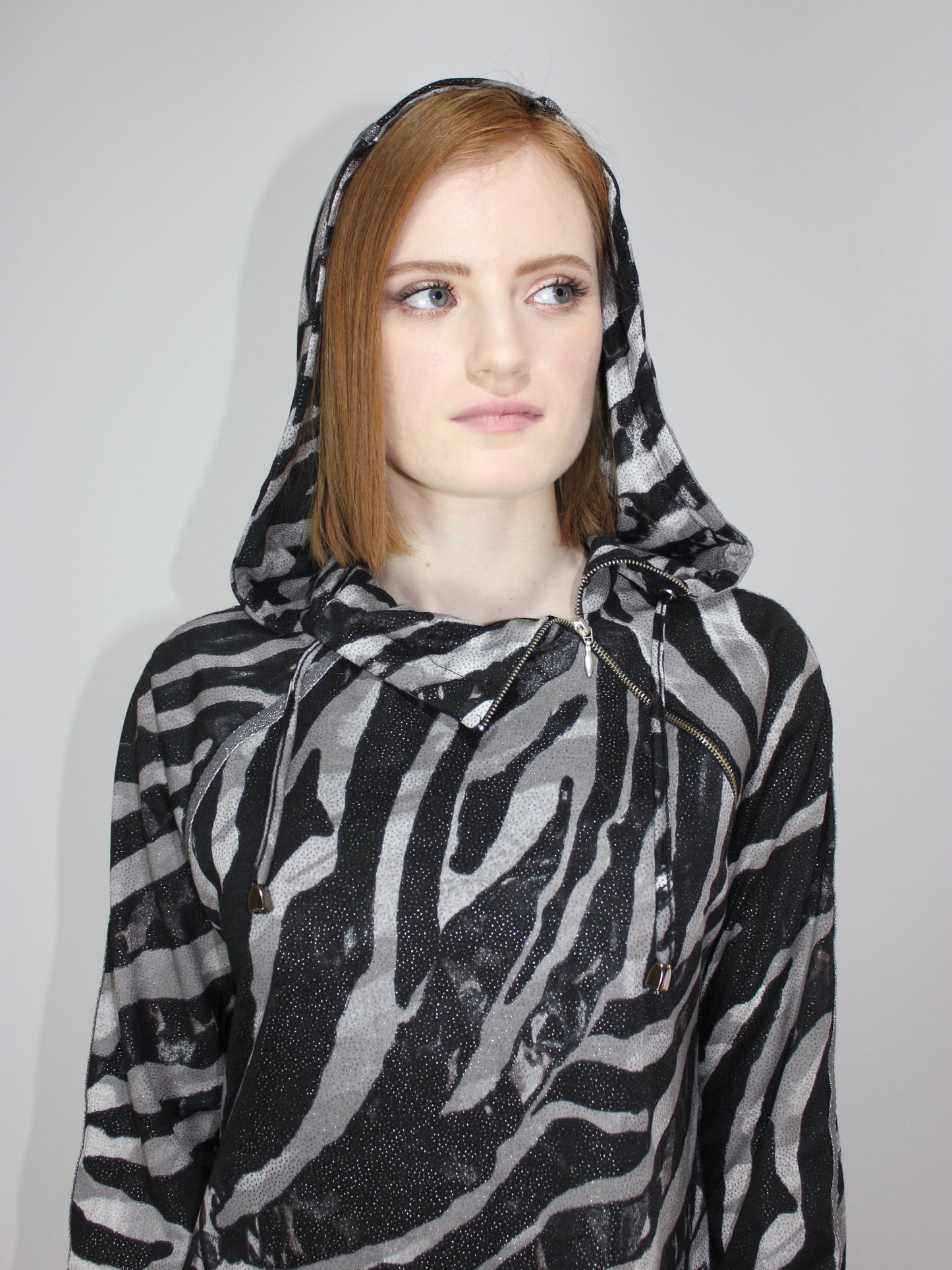 Transformer Grey Zebra Tunic-Dress With Hood