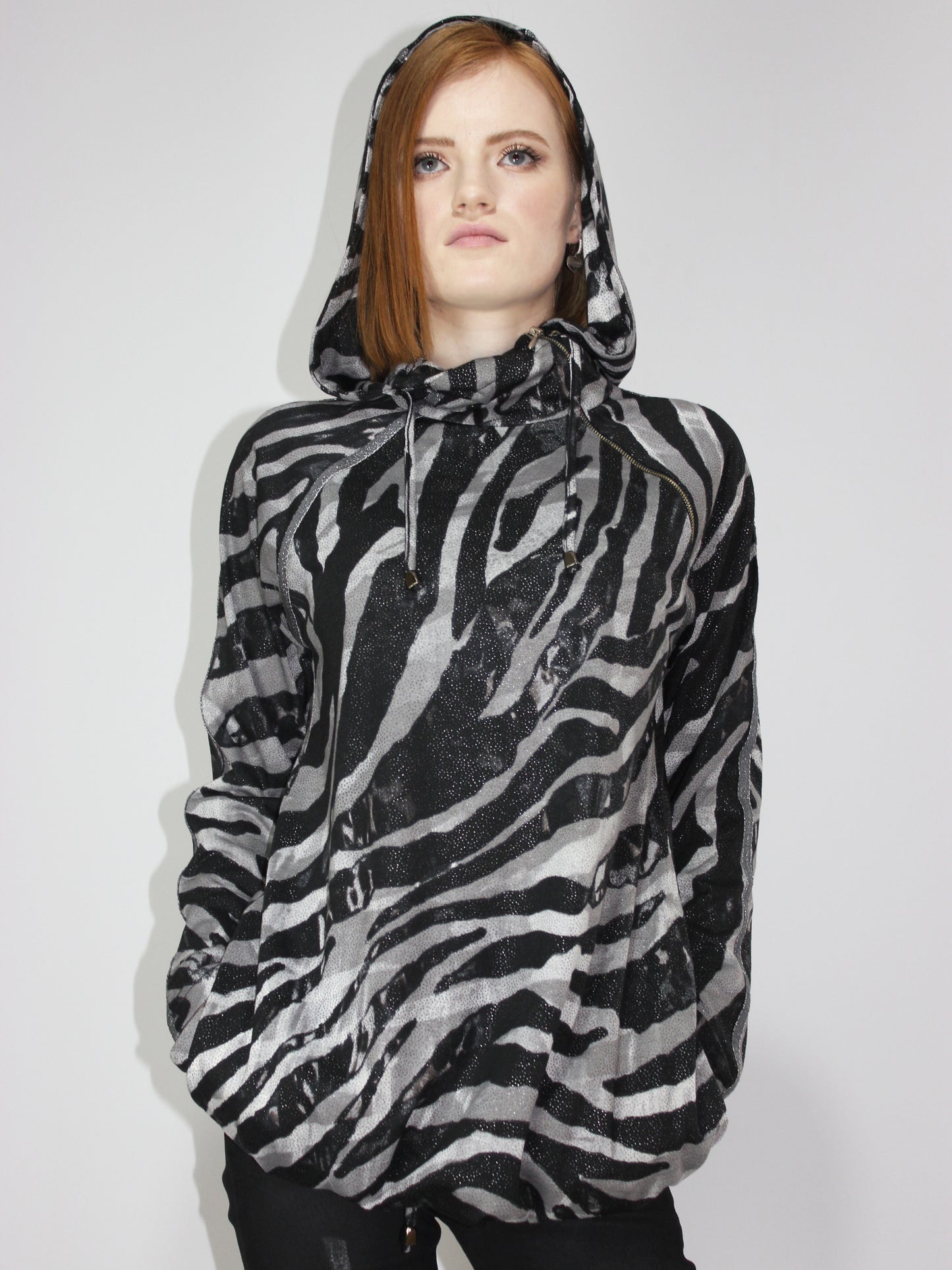 Transformer Grey Zebra Tunic-Dress With Hood