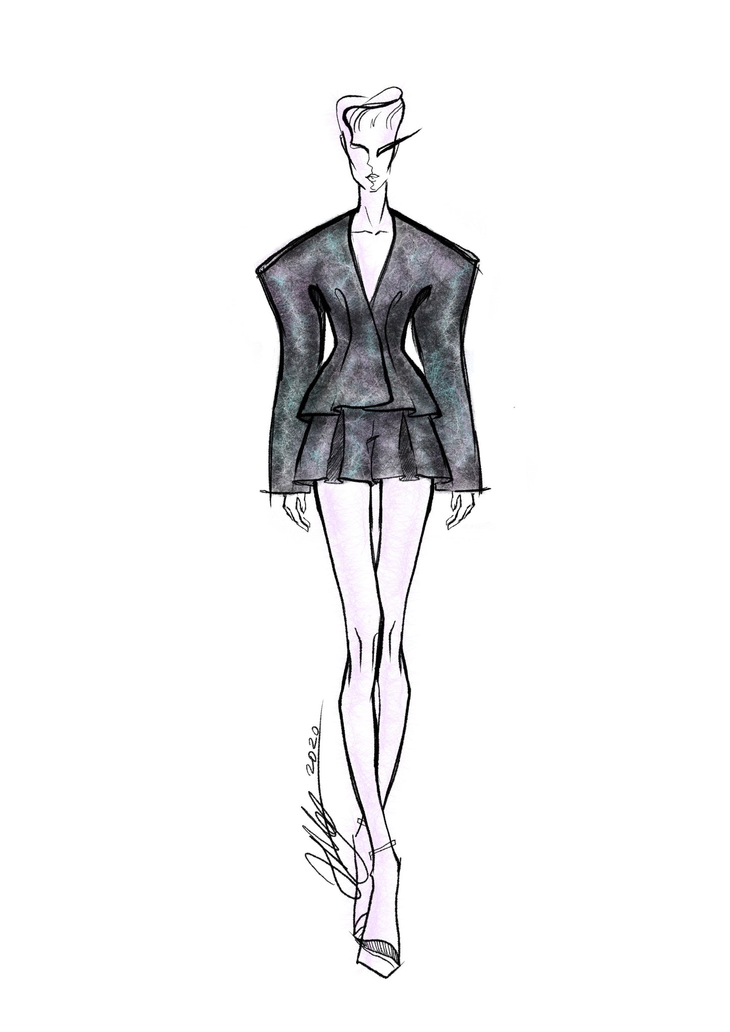 Silver Jacquard Haute Couture Jacket & Shorts