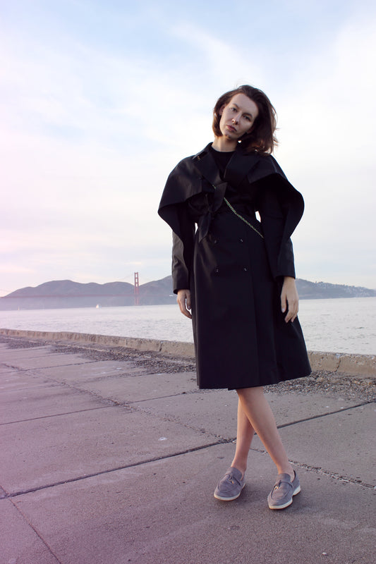 Navy Blue Gabardine Trench Coat